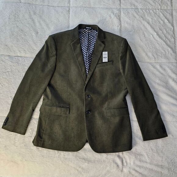 NWT EXPRESS MOSS GREEN SLIM DOUBLE BREASTED CORDUROY SUIT JACKET 44S - Picture 5 of 8
